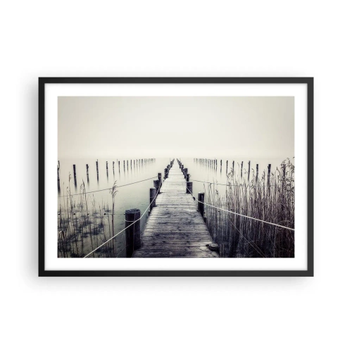 Poster in cornice nera - Un ponte di legno che conduce in uno spazio nebbioso - 70x50cm - Immergiti nella pace - Decorazione murale moderna per soggiorno e camera da letto ARTTOR