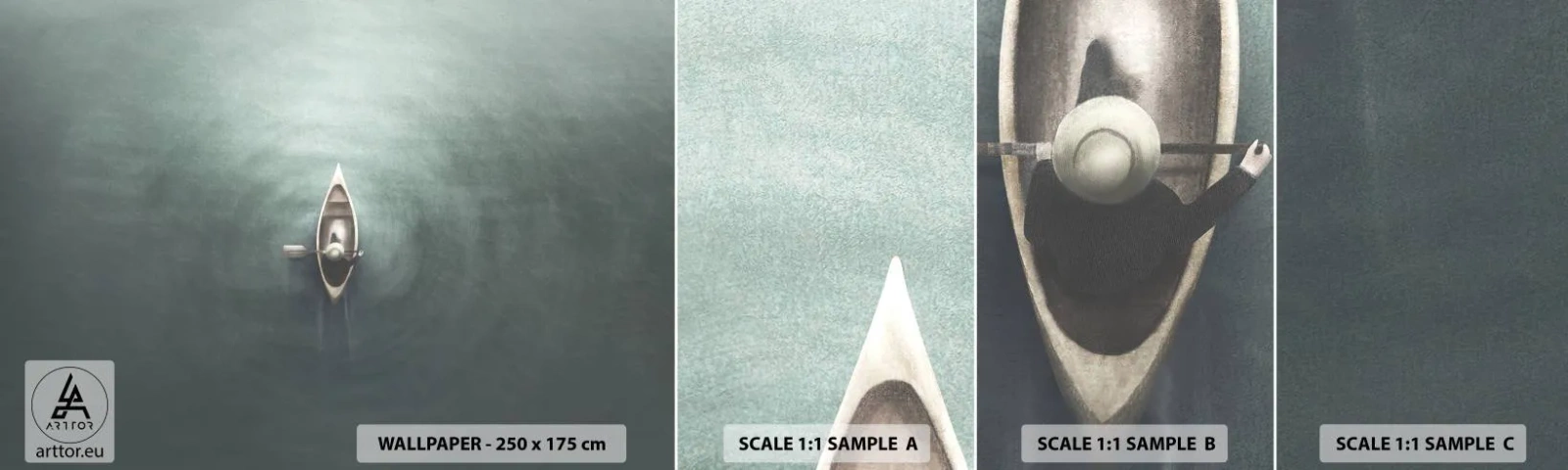 Campione Di Fotomurale Standard Eco - Nel lago al chiaro di luna - Compostezza, Lago, Kayak - 100x30 cm