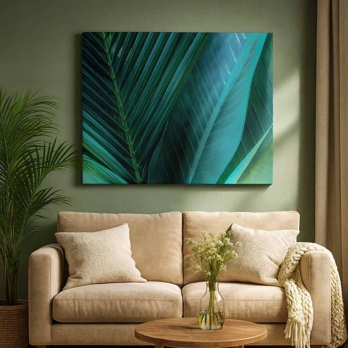 Quadro su tela - Stampe su Tela - Primo piano delle foglie verdi tropicali - 70x50cm - Anatomia del verde - Decorazione murale moderna per soggiorno e camera da letto ARTTOR