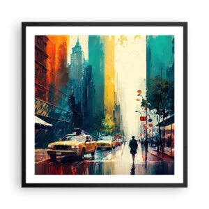 Poster in cornice nera - New York: qui anche la pioggia è colorata - 60x60 cm