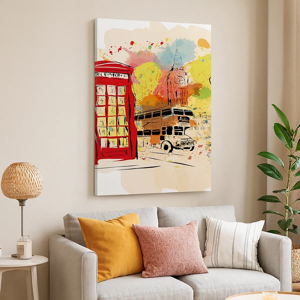 Quadro su tela - Stampe su Tela - Tema di Londra con autobus rosso e cabina - 50x70cm - La città della varietà - Decorazione murale moderna per soggiorno e camera da letto ARTTOR