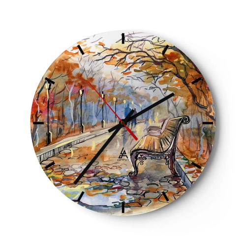 Orologio da parete - Orologio in Vetro - Passeggiando insieme l'autunno - 40x40 cm