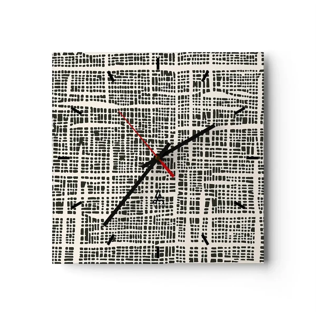 Orologio da parete - Orologio in Vetro - Un motivo geometrico che ricorda una griglia su uno sfondo chiaro - 30x30cm - Composizione tessuta - Decorazione murale moderna per soggiorno e camera da letto ARTTOR