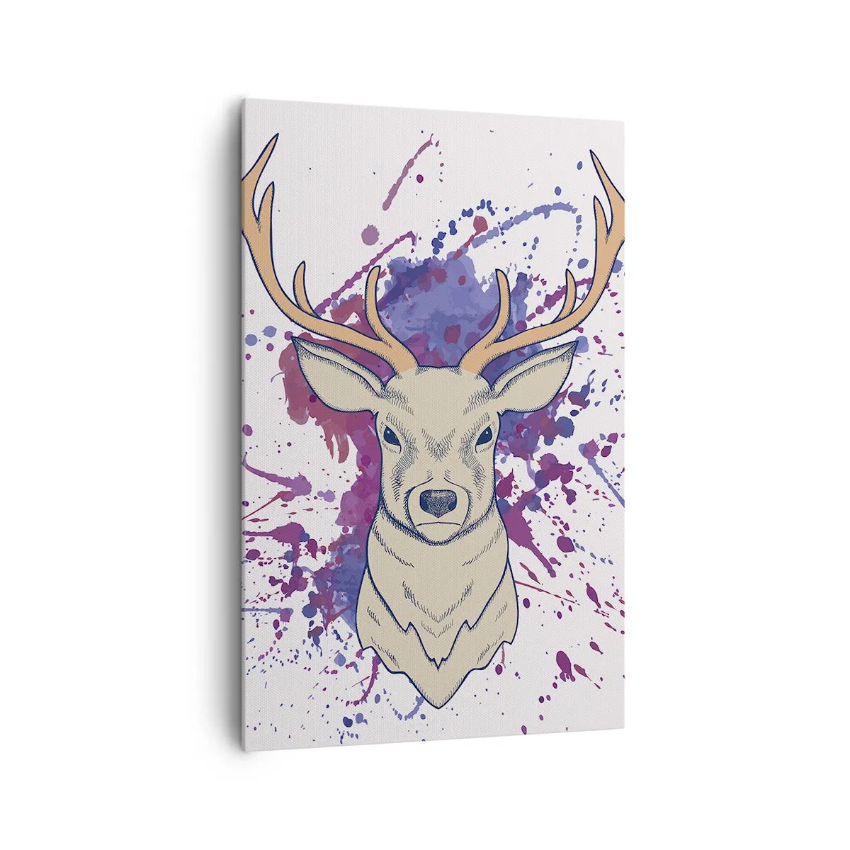 Quadro su tela - Stampe su Tela - Ritratto di un cervo con macchie astratte sullo sfondo - 80x120cm - Coraggio ed equilibrio - Decorazione murale moderna per soggiorno e camera da letto ARTTOR