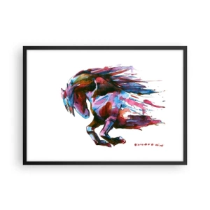 Poster in cornice nera - Un cavallo dai colori astratti e dinamici che simboleggia la libertà - 70x50cm - In estasi - Decorazione murale moderna per soggiorno e camera da letto ARTTOR