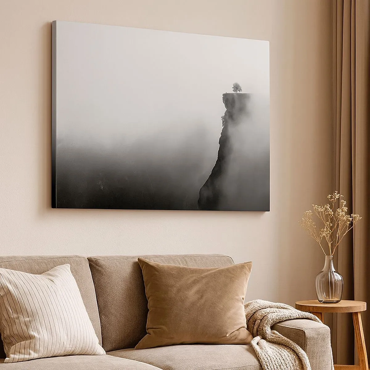 Quadro su tela - Stampe su Tela - Un albero solitario sul bordo di una scogliera circondato dalla nebbia - 70x50cm - Al confine del mondo - Decorazione murale moderna per soggiorno e camera da letto ARTTOR