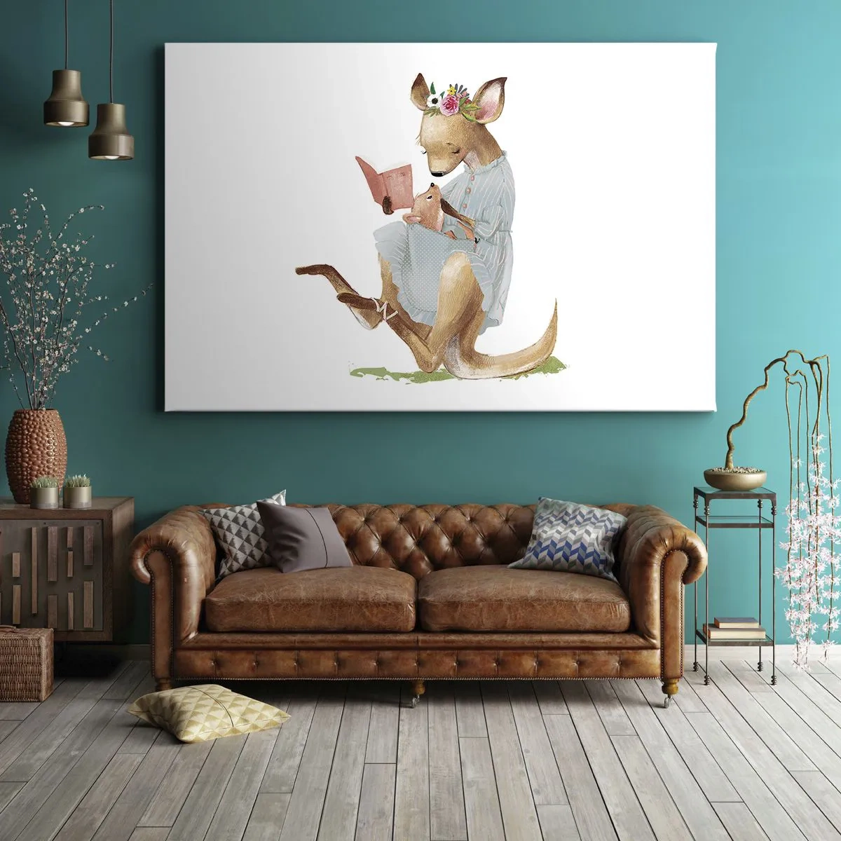 Quadro su tela - Stampe su Tela - Kanga legge un libro con un bambino - 70x50cm - Mamma, leggimi - Decorazione murale moderna per soggiorno e camera da letto ARTTOR