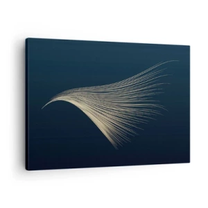 Quadro su tela - Stampe su Tela - Una delicata linea simile a una piuma su uno sfondo blu navy - 70x50cm - Come un capello d'angelo - Decorazione murale moderna per soggiorno e camera da letto ARTTOR