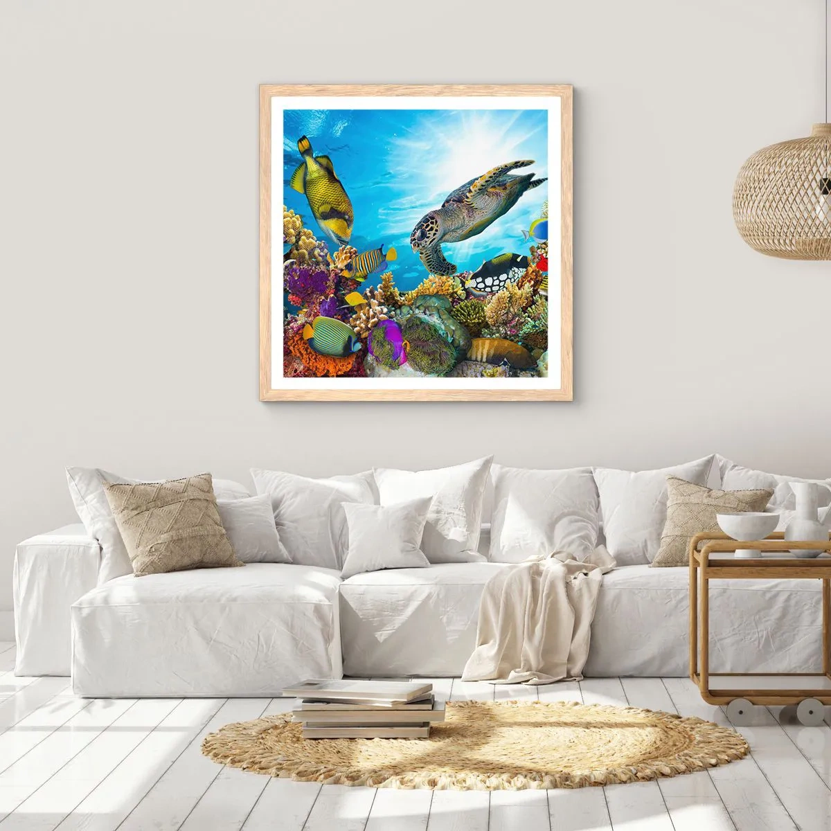 Poster in cornice rovere chiaro - Passeggiata corallina - 60x60 cm