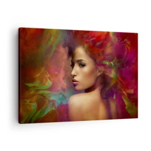 Quadro su tela - Stampe su Tela - Una donna con riflessi colorati che creano uno sfondo astratto - 70x50cm - Più bella dell'arcobaleno, delicata come la nebbia - Decorazione murale moderna per soggiorno e camera da letto ARTTOR