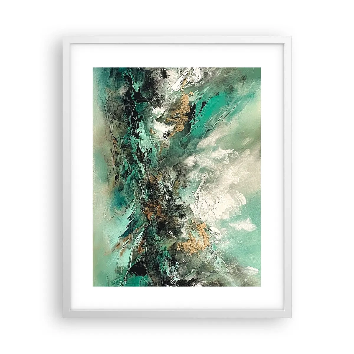 Poster in cornice bianca - Frangente nero e smeraldo - 40x50 cm