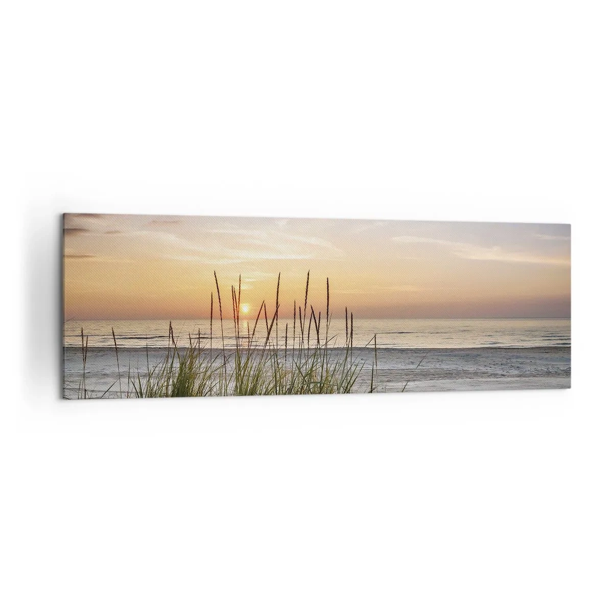 Quadro su tela - Stampe su Tela - Una spiaggia sabbiosa al tramonto con l'erba sullo sfondo - 160x50cm - Guarda, pensa, senti - Decorazione murale moderna per soggiorno e camera da letto ARTTOR