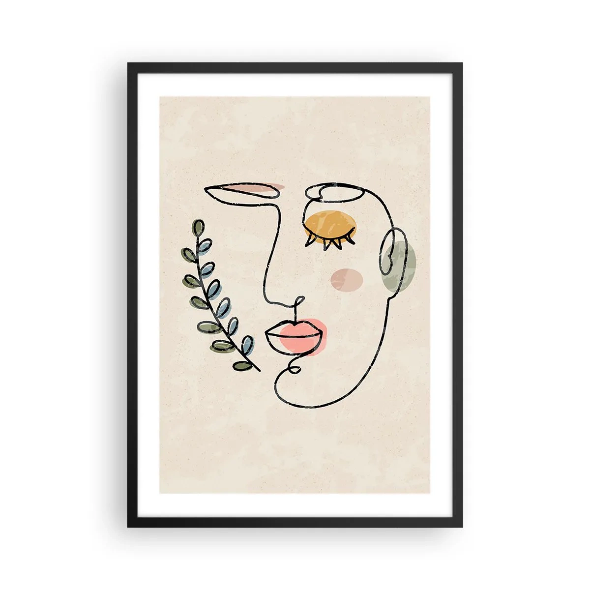 Poster in cornice nera - Ritratto minimalista di una donna su sfondo beige - 50x70cm - La pace ritrovata - Decorazione murale moderna per soggiorno e camera da letto ARTTOR