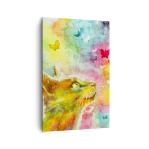 Quadro su tela - Stampe su Tela - Un gatto circondato da farfalle colorate - 80x120cm - Storie dal paese dei gatti - Decorazione murale moderna per soggiorno e camera da letto ARTTOR