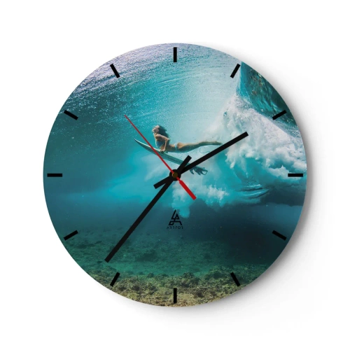 Orologio da parete - Orologio in Vetro - Un surfista cavalca un'onda in acque cristalline - 30x30cm - Mondo subacqueo - Decorazione murale moderna per soggiorno, cucina e camera da letto ARTTOR
