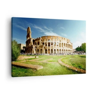 Quadro su tela - Stampe su Tela - Il Colosseo a Roma circondato dal verde e dal cielo azzurro - 70x50cm - Si sente ancora il rumore delle armi - Decorazione murale moderna per soggiorno e camera da letto ARTTOR