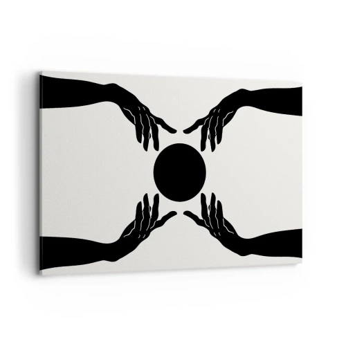 Quadro su tela - Stampe su Tela - Mani nere in una composizione simmetrica con una palla - 120x80cm - Segno misterioso - Decorazione murale moderna per soggiorno e camera da letto ARTTOR