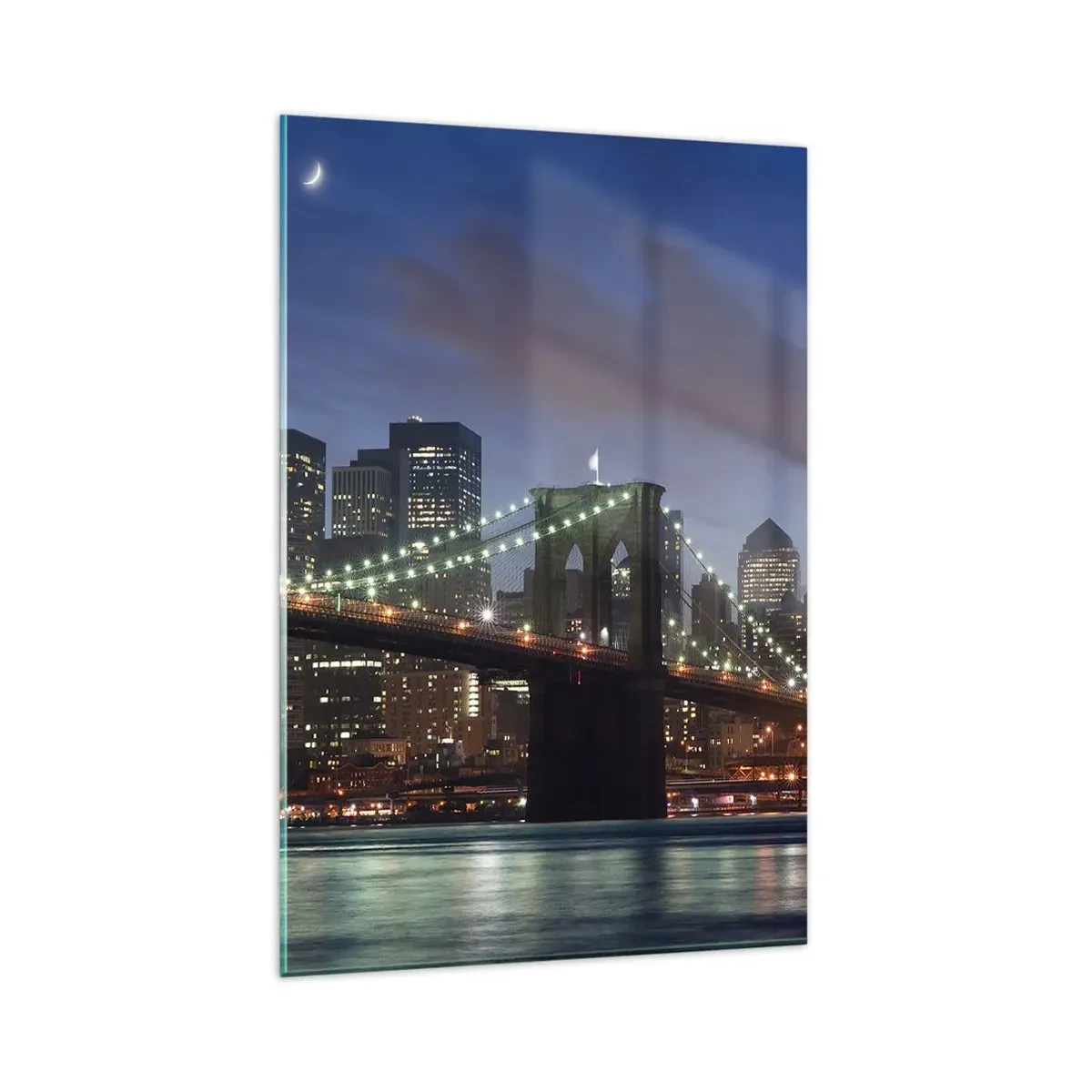 Quadro su vetro - Ponte di New York City di notte con edifici illuminati - 80x120cm - Notte illuminata - Decorazione murale moderna per soggiorno e camera da letto ARTTOR