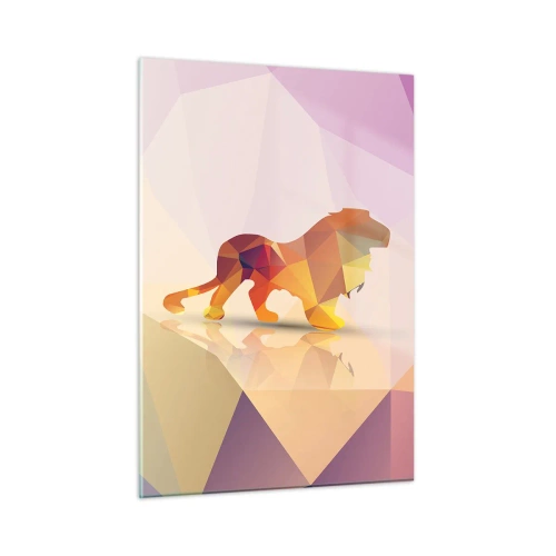 Quadro su vetro - Leone geometrico in astrazione colorata - 50x70cm - Il re di diamante - Decorazione murale moderna per soggiorno e camera da letto ARTTOR
