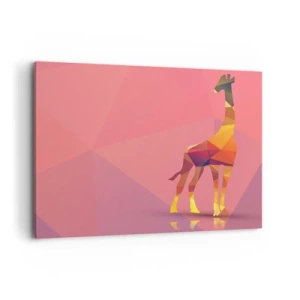 Quadro su tela - Stampe su Tela - Silhouette geometrica di giraffa in tonalità pastello di rosa e giallo - 120x80cm - Nei colori della savana - Decorazione murale moderna per soggiorno e camera da letto ARTTOR