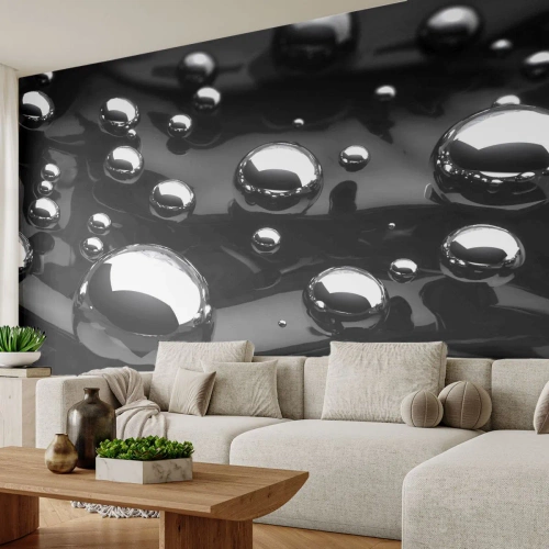 Fotomurali Premium Sand - Toni di nero - Astrazione, Sfere cromate, 3D - 500x350 cm