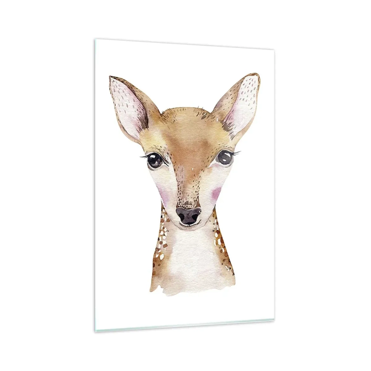 Quadro su vetro - Ritratto ad acquerello di un giovane capriolo su sfondo bianco - 80x120cm - La natura dell'innocenza - Decorazione murale moderna per soggiorno e camera da letto ARTTOR