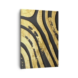 Quadro su tela - Stampe su Tela - Onde astratte dorate su sfondo nero - 50x70cm - Tutto scorre - Decorazione murale moderna per soggiorno e camera da letto ARTTOR