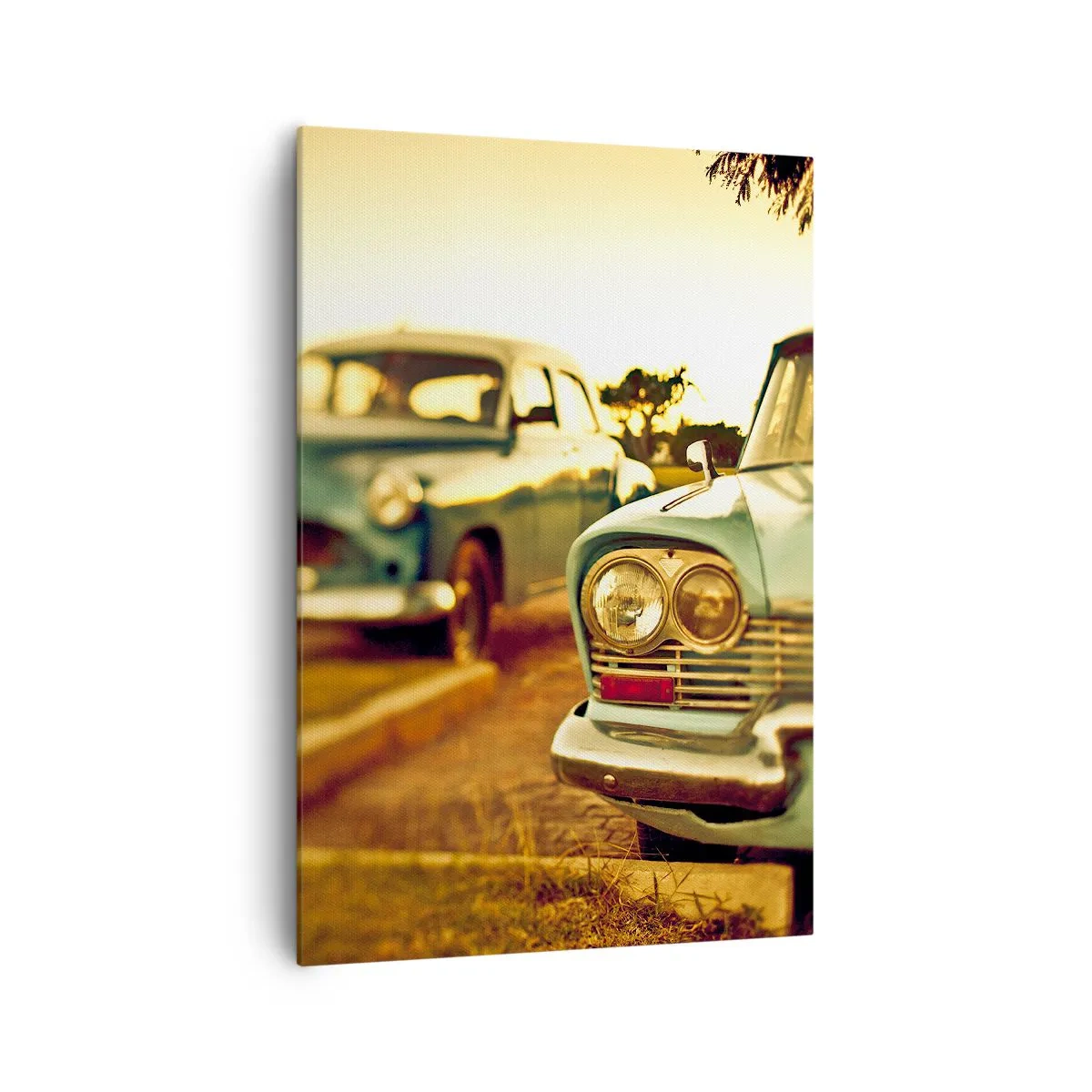 Quadro su tela - Stampe su Tela - Auto d'epoca nella calda luce del tramonto - 70x100cm - Aspettiamo, vediamo - Decorazione murale moderna per soggiorno e camera da letto ARTTOR