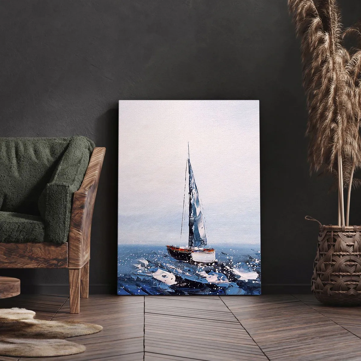 Quadro su tela - Stampe su Tela - Barche a vela su un mare in tempesta in una composizione pittorica - 70x100cm - Fratellanza nel vento - Decorazione murale moderna per soggiorno e camera da letto ARTTOR