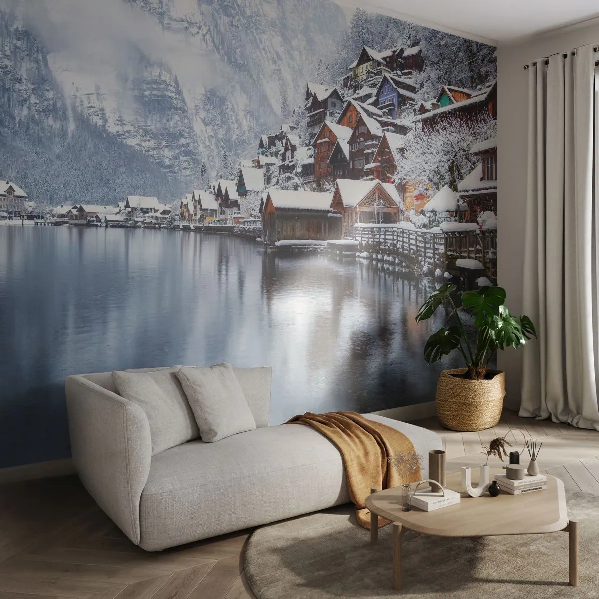 Fotomurali Autoadesivo Deluxe Sticker - Decorazione invernale - Paesaggio, Insediamento di montagna, Inverno - 500x350 cm