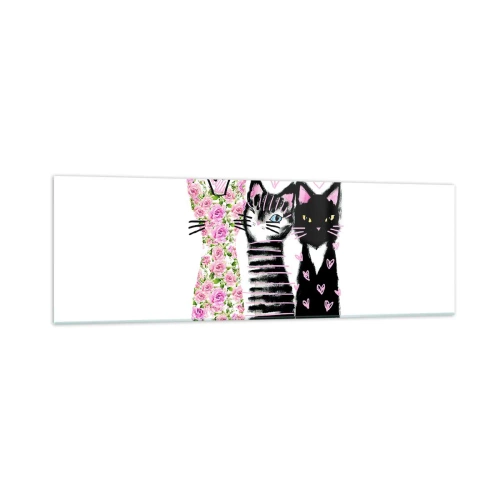 Quadro su vetro - Tre gatti con vari motivi artistici - 160x50cm - C'erano una volta tre gattini - Decorazione murale moderna per soggiorno e camera da letto ARTTOR