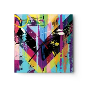 Orologio da parete - Orologio in Vetro - Motivo astratto con forme geometriche colorate - 30x30cm - Dall'alto in basso - Decorazione murale moderna per soggiorno e camera da letto ARTTOR