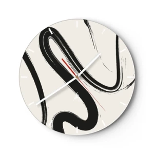 Orologio da parete - Orologio in Vetro - Pennellate nere dinamiche su uno sfondo chiaro - 30x30cm - Capriccio bianco e nero - Decorazione murale moderna per soggiorno, cucina e camera da letto ARTTOR