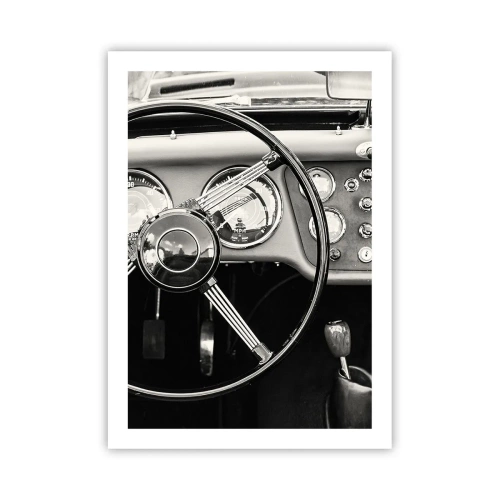 Poster - L'interno di un'auto d'epoca in stile monocromatico - 50x70cm - Il sogno del collezionista - Decorazione murale moderna per soggiorno e camera da letto ARTTOR