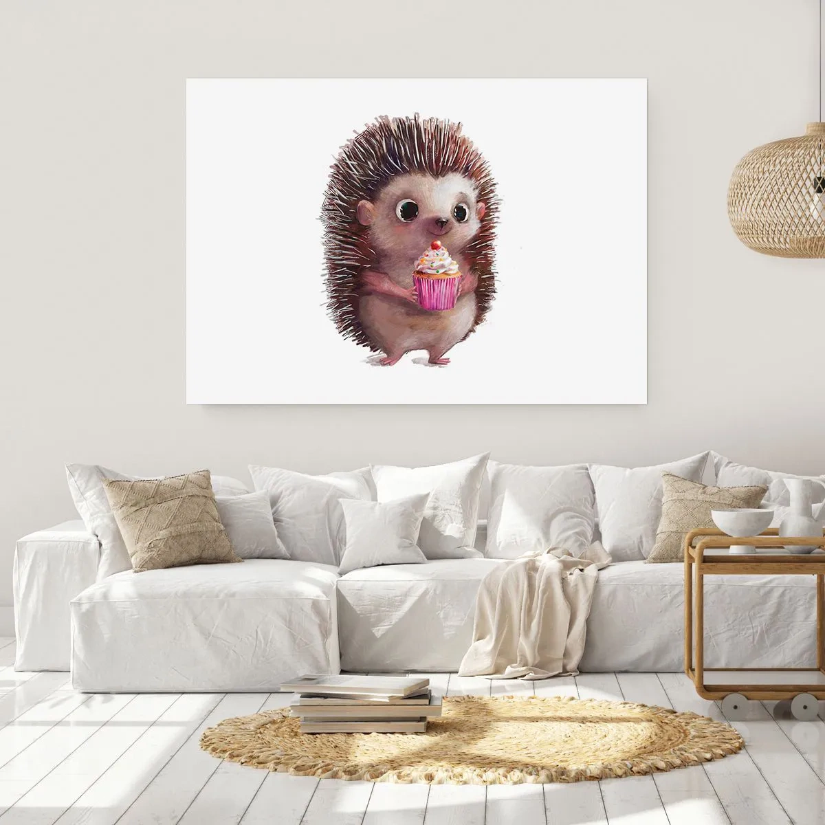 Poster - Un simpatico riccio con un cupcake - 100x70cm - Festa ogni giorno - Decorazione murale moderna per soggiorno e camera da letto ARTTOR