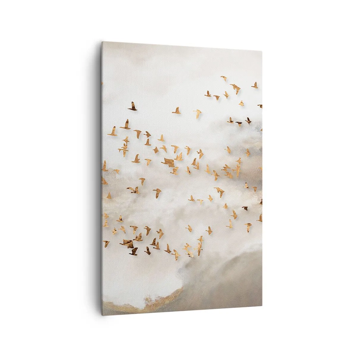 Quadro su tela - Stampe su Tela - Uccelli dorati contro le montagne nebbiose - 80x120cm - È giunto il momento... - Decorazione murale moderna per soggiorno e camera da letto ARTTOR