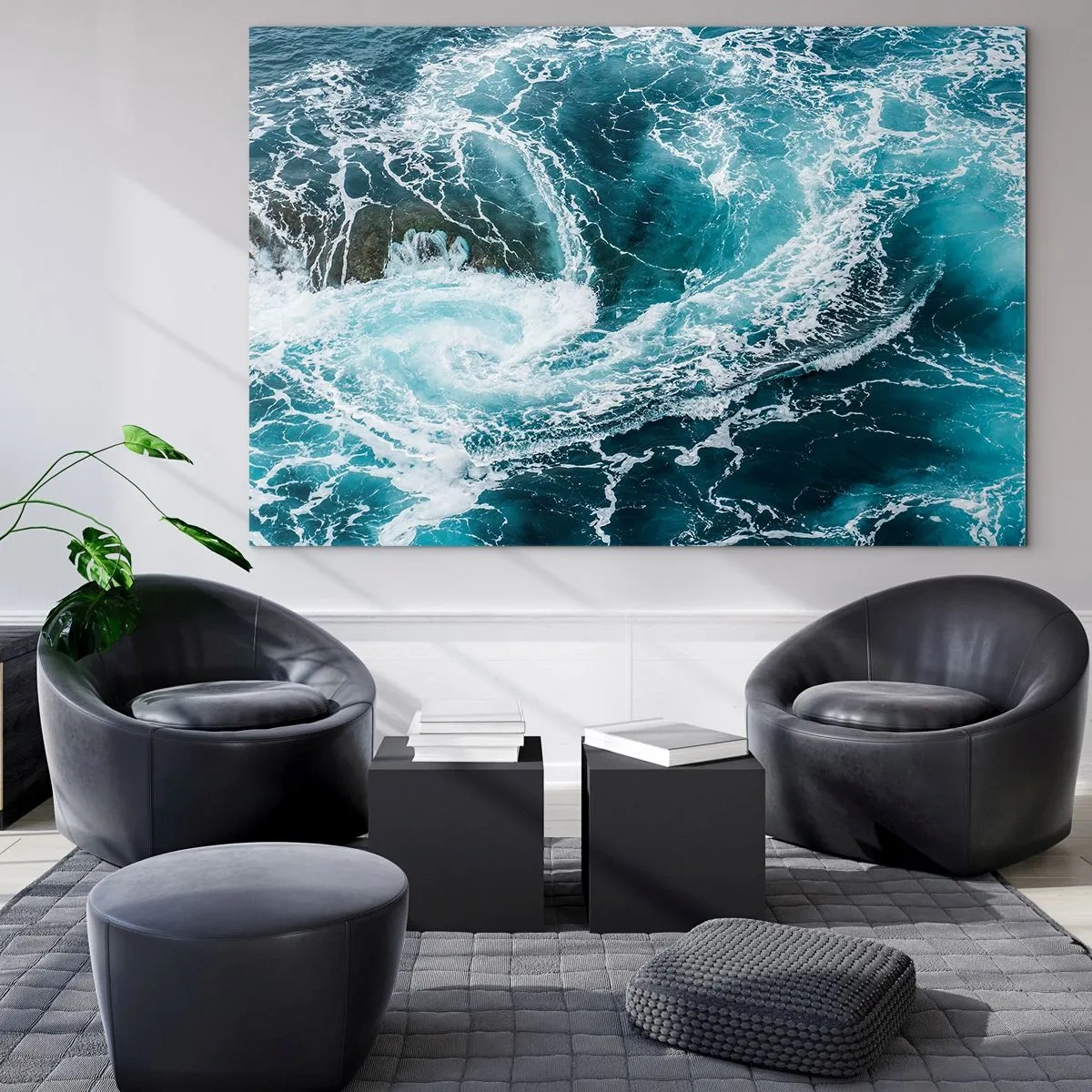 Quadro su vetro - Un vortice oceanico circondato da onde bianche in acqua blu - 70x50cm - La porta verso il centro della Terra - Decorazione murale moderna per soggiorno e camera da letto ARTTOR