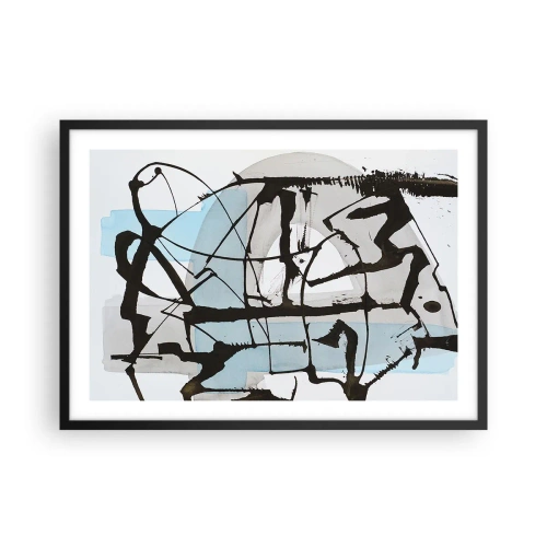 Poster in cornice nera - Linee e forme astratte in blu e nero - 70x50cm - Blu nonostante tutto - Decorazione murale moderna per soggiorno e camera da letto ARTTOR