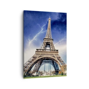 Quadro su tela - Stampe su Tela - La Torre Eiffel con un cielo tempestoso e fulmini sullo sfondo - 50x70cm - La signora delle tempeste - Decorazione murale moderna per soggiorno e camera da letto ARTTOR