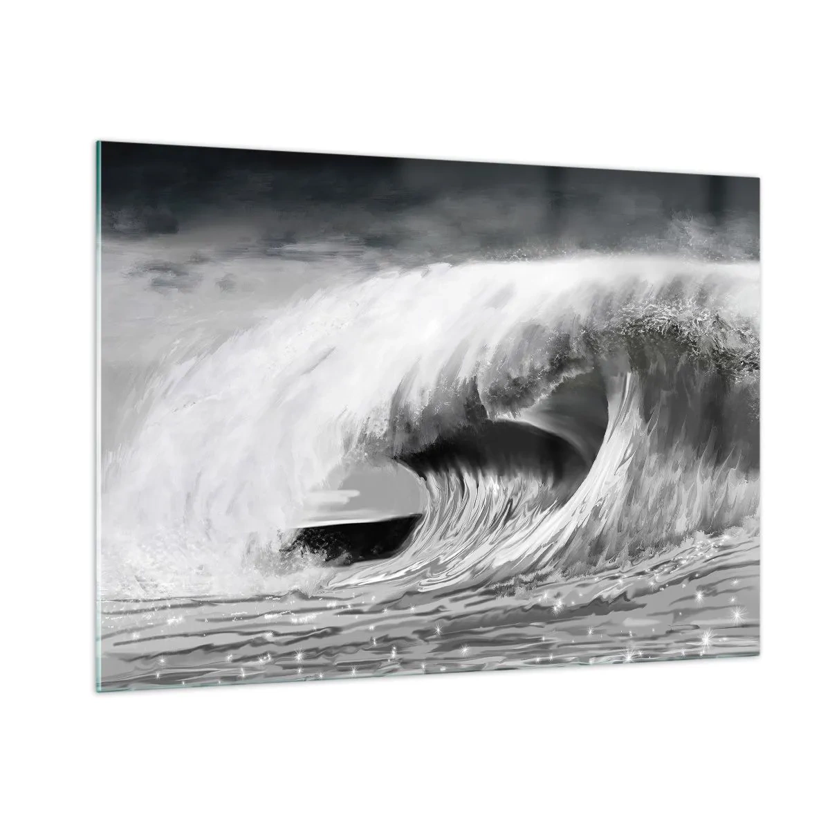 Quadro su vetro - Un'onda potente catturata in un'estetica in bianco e nero - 100x70cm - La furia dell'oceano - Decorazione murale moderna per soggiorno e camera da letto ARTTOR
