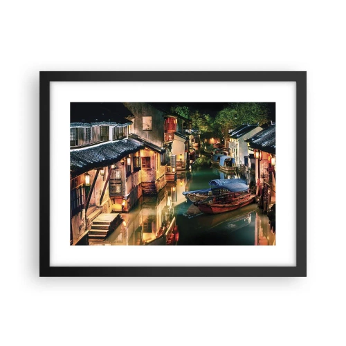 Poster in cornice nera - Sera in una via cinese - 40x30 cm