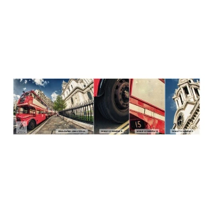 Campione di Fotomurale Adesivo Deluxe Sticker - Via di Londra in grigio e rosso - Città, Londra, Autobus rosso - 100x30 cm