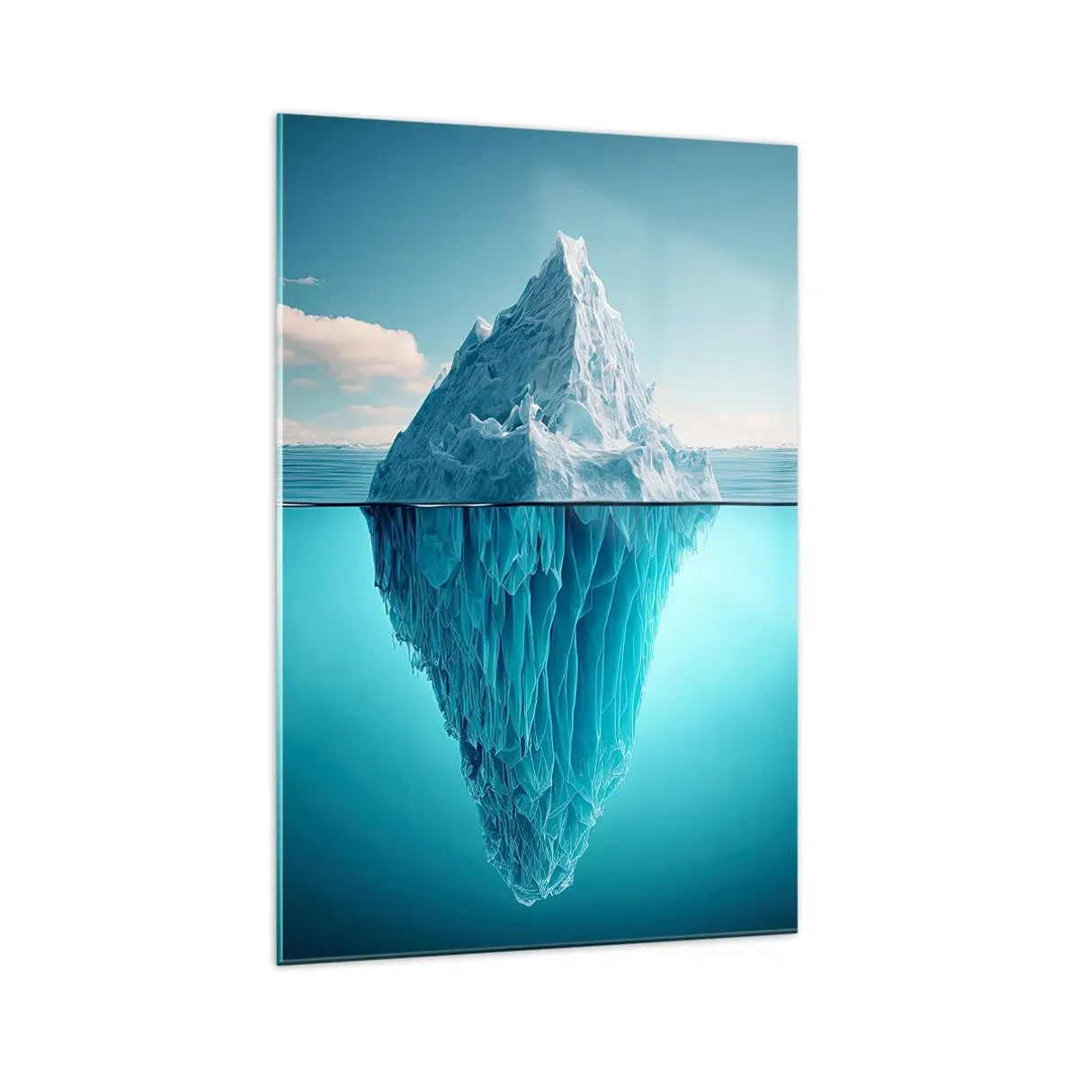Quadro su vetro - Un iceberg visibile sopra e sotto la superficie dell'acqua - 70x100cm - Il re del ghiaccio - Decorazione murale moderna per soggiorno e camera da letto ARTTOR