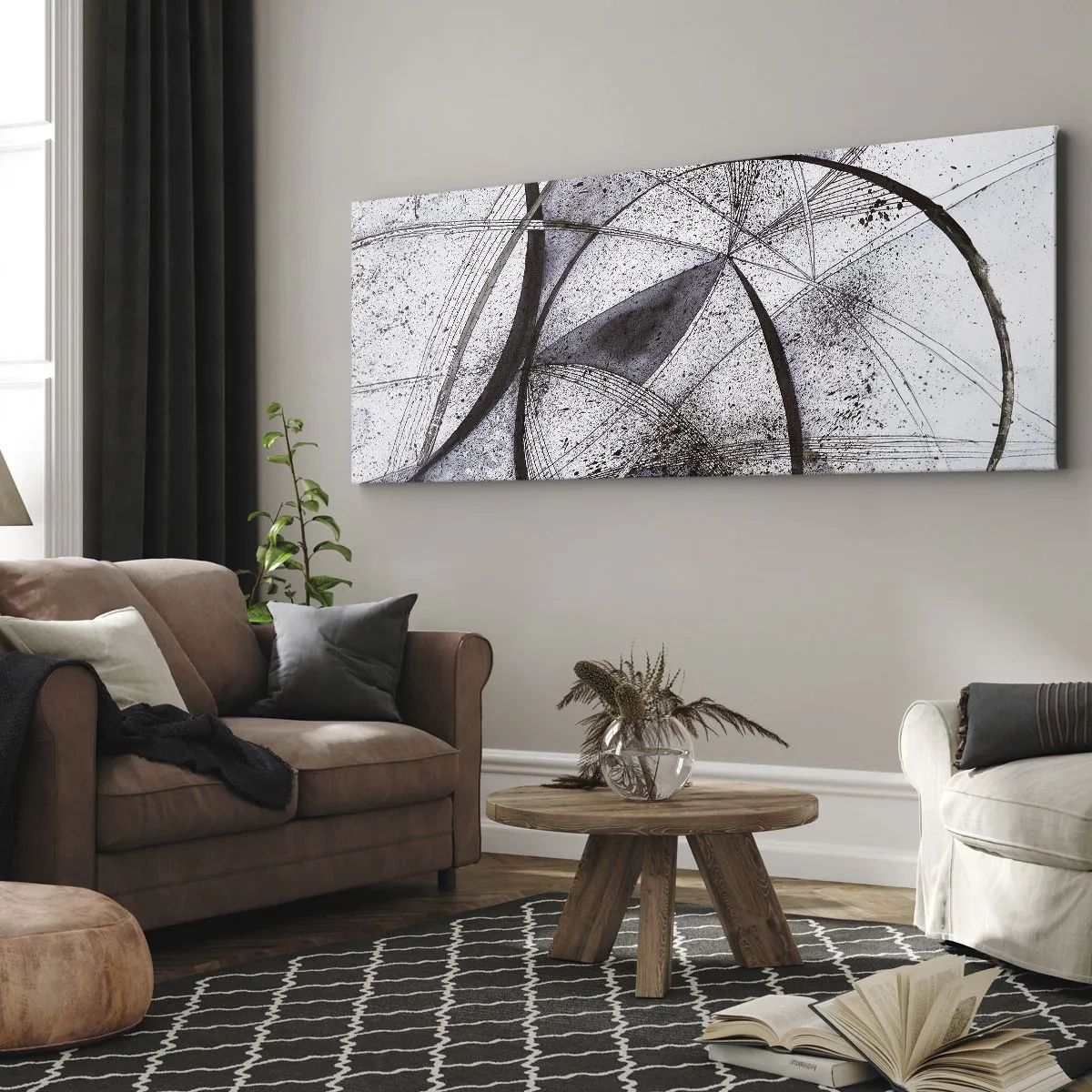 Quadro su tela - Stampe su Tela - Linee e forme astratte nelle tonalità del grigio e del nero - 140x50cm - Fantasia futuristica - Decorazione murale moderna per soggiorno e camera da letto ARTTOR