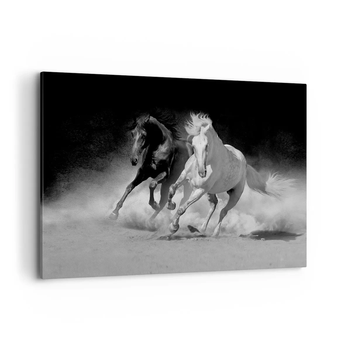 Quadro su tela - Stampe su Tela - Cavalli in corsa in bianco e nero - 120x80cm - Il galoppo della libertà - Decorazione murale moderna per soggiorno e camera da letto ARTTOR