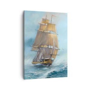 Quadro su tela - Stampe su Tela - Una nave a vela in un mare in tempesta - 50x70cm - Frangendo i flutti - Decorazione murale moderna per soggiorno e camera da letto ARTTOR
