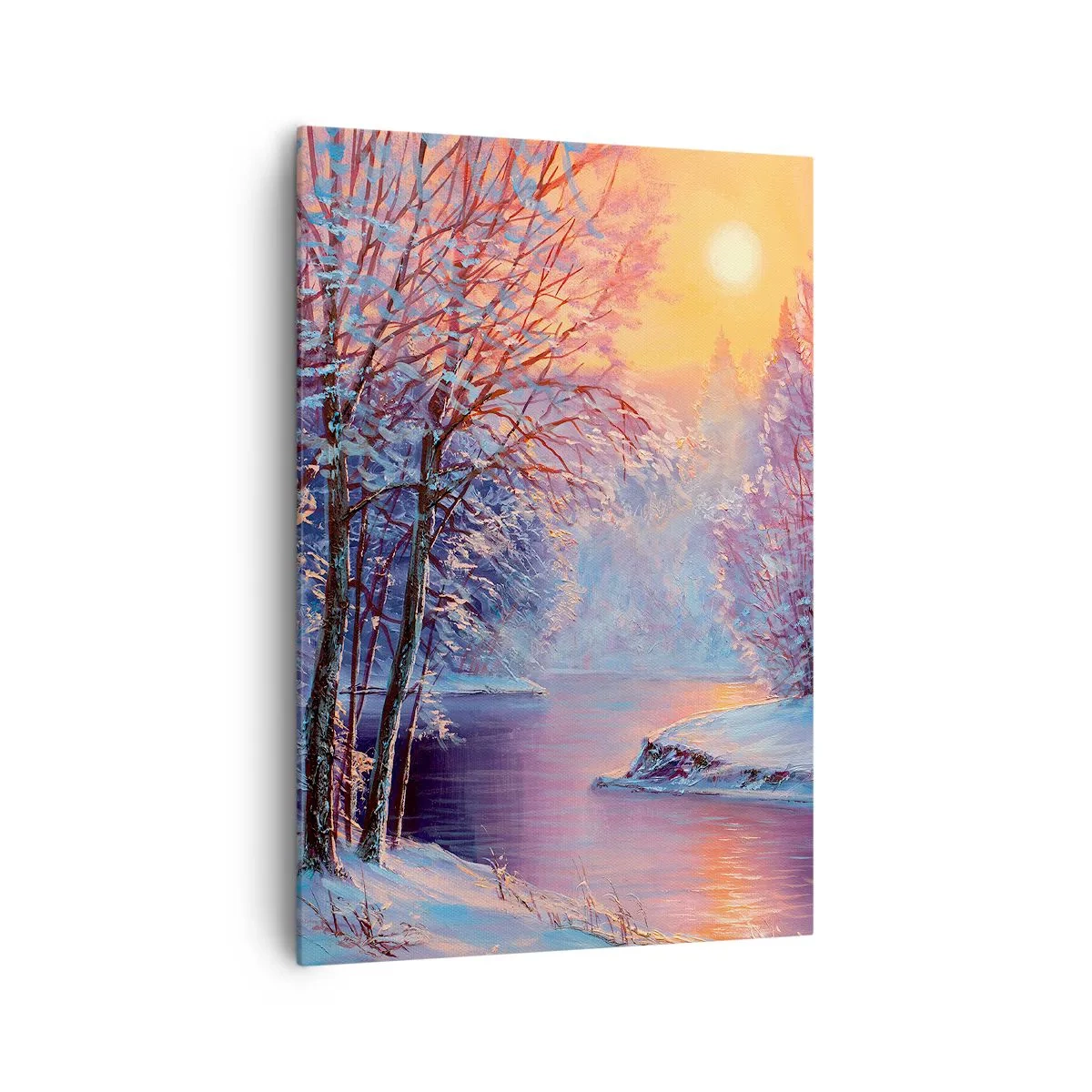 Quadro su tela - Stampe su Tela - Paesaggio invernale con fiume e alberi all'alba - 70x100cm - I colori dell'inverno - Decorazione murale moderna per soggiorno e camera da letto ARTTOR