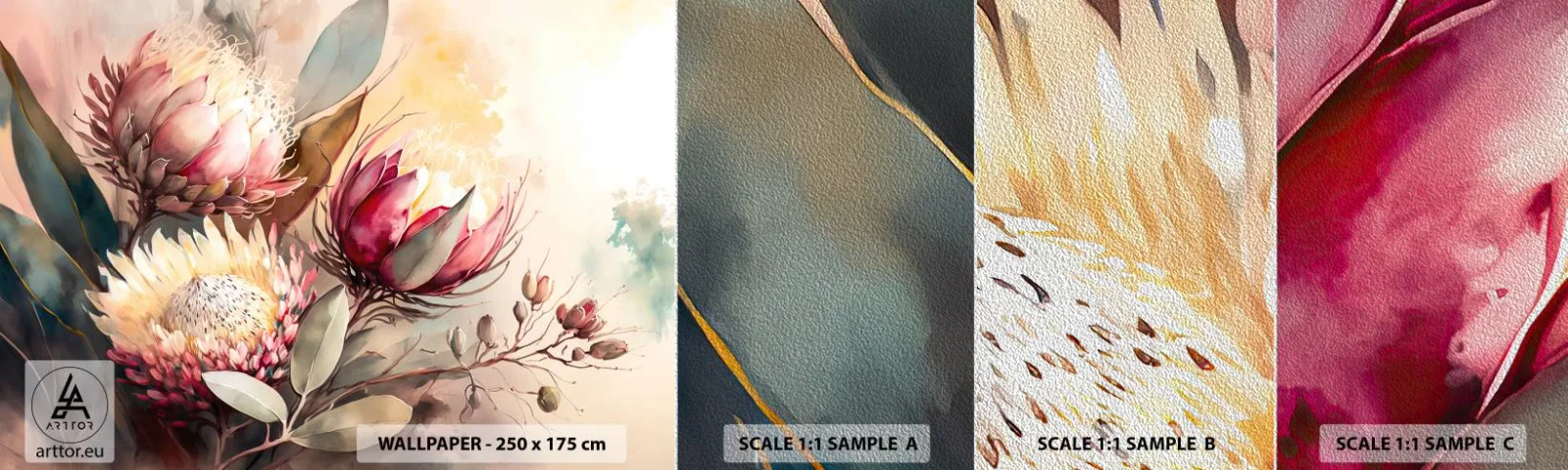 Campione di Fotomurale Premium Sand - Di profilo e di fronte - Fiori, Art Deco, Botanica - 100x30 cm