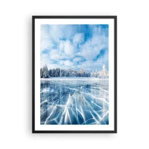 Poster in cornice nera - Un lago ghiacciato in un paesaggio invernale - 50x70cm - Vista lucente e cristallina - Decorazione murale moderna per soggiorno e camera da letto ARTTOR