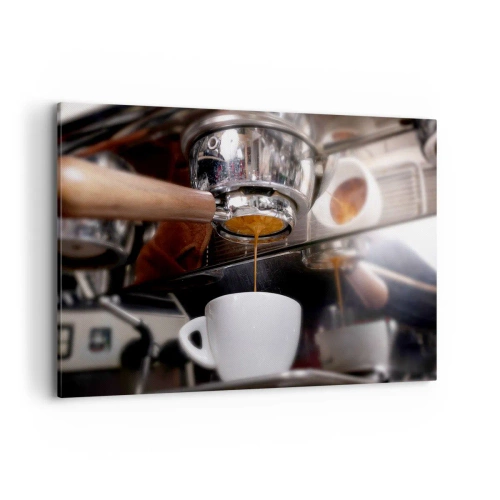 Quadro su tela - Stampe su Tela - Primo piano di una macchina da caffè che prepara un espresso fresco - 120x80cm - Il miglior momento della giornata - Decorazione murale moderna per soggiorno e camera da letto ARTTOR